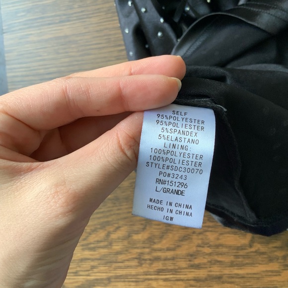 YAYA & CO. Black Satin Crystal Diamond Embellished Evening Midi Dress Size Large - Picture 7 of 16